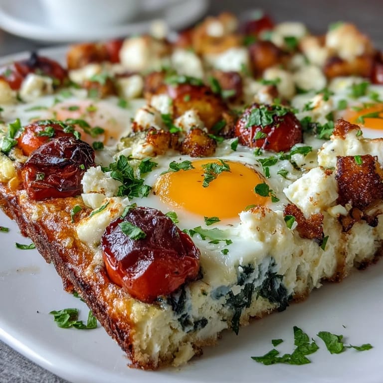 Healthy High-Protein Sheet Pan Eggs With Cottage Cheese and Veggies served warm with avocado and toast.