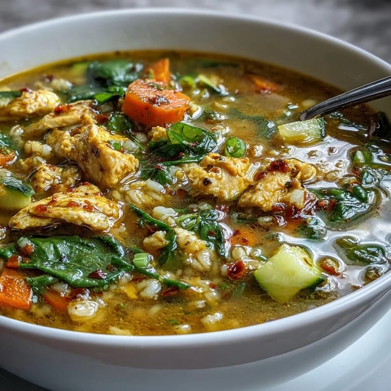 Hearty turmeric chicken and barley soup, a nourishing, vibrant dish.
