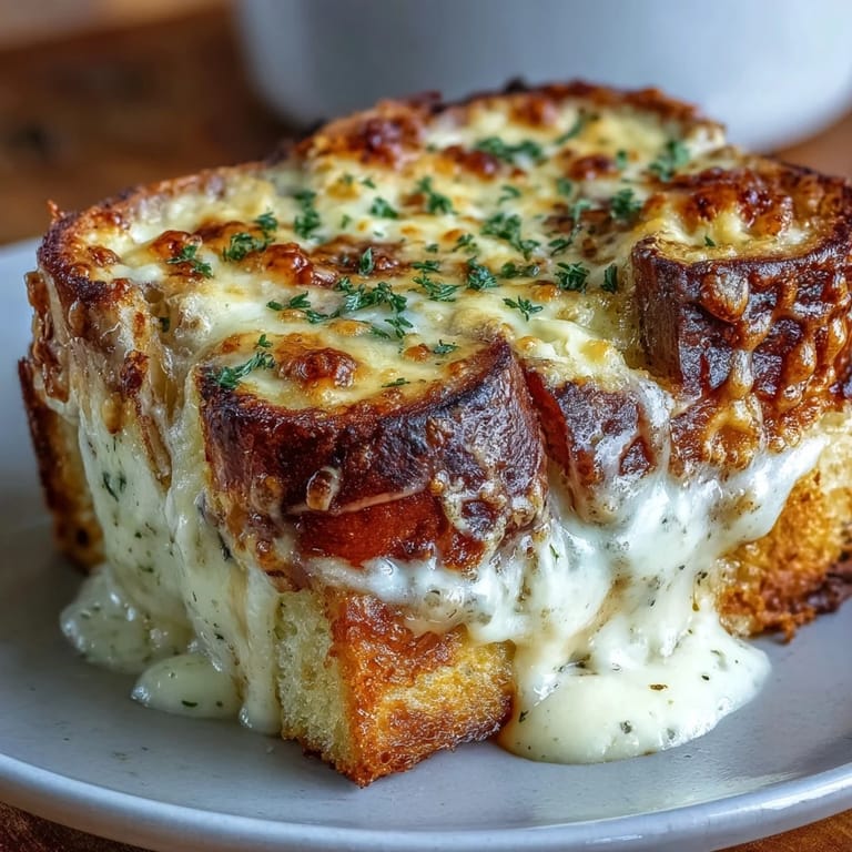 Freshly baked Croque Monsieur Casserole served warm, with a golden, puffed béchamel surface and a side salad for a balanced meal.
