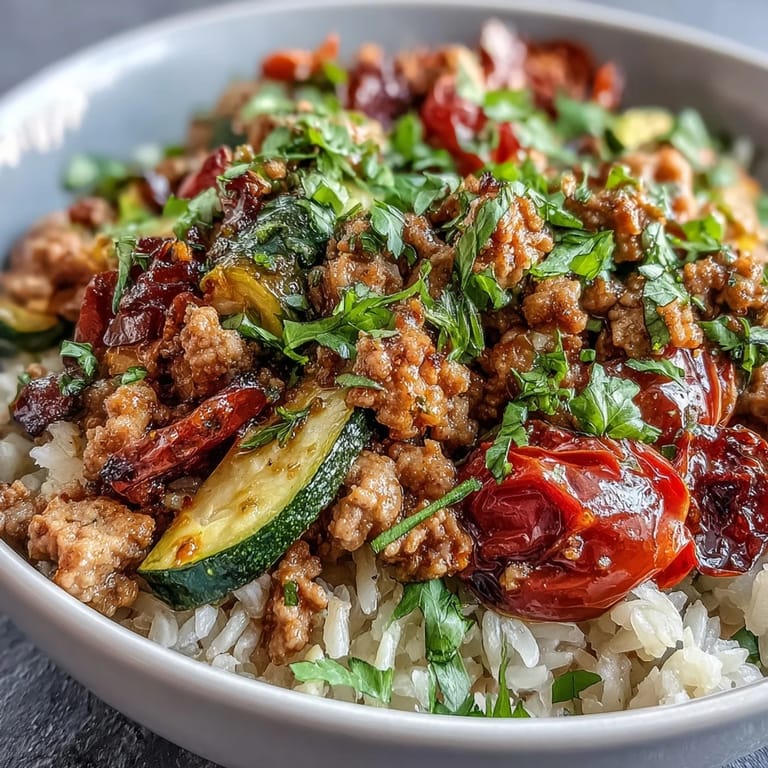 An overhead view shows a colorful, high-protein Ground Turkey Bowl ready for a healthy family dinner.