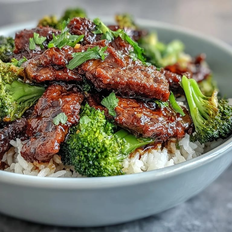 A close-up of a hearty Beef and Broccoli Bowl, showcasing juicy beef, steamed broccoli, and fluffy rice drizzled in savory sauce.