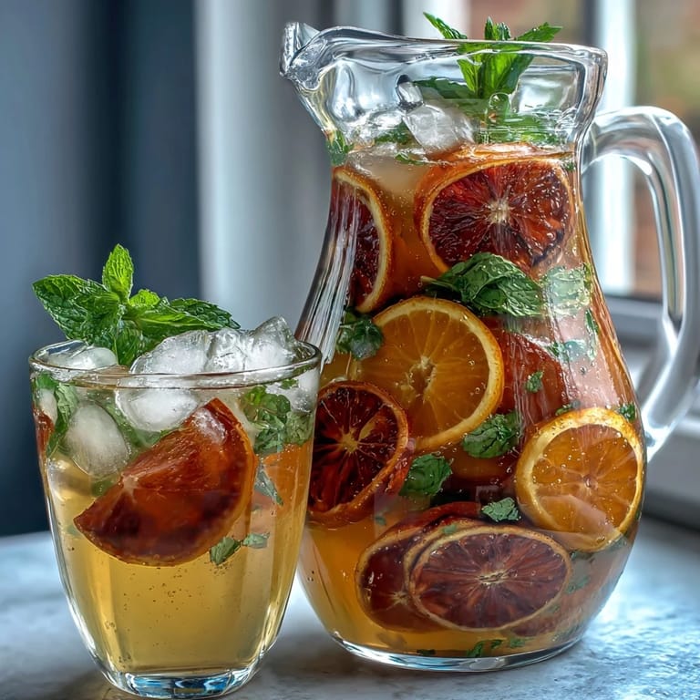 Colorful non-alcoholic spring sangria featuring white grape juice, citrus wheels, and fresh herbs for a bright, refreshing drink.