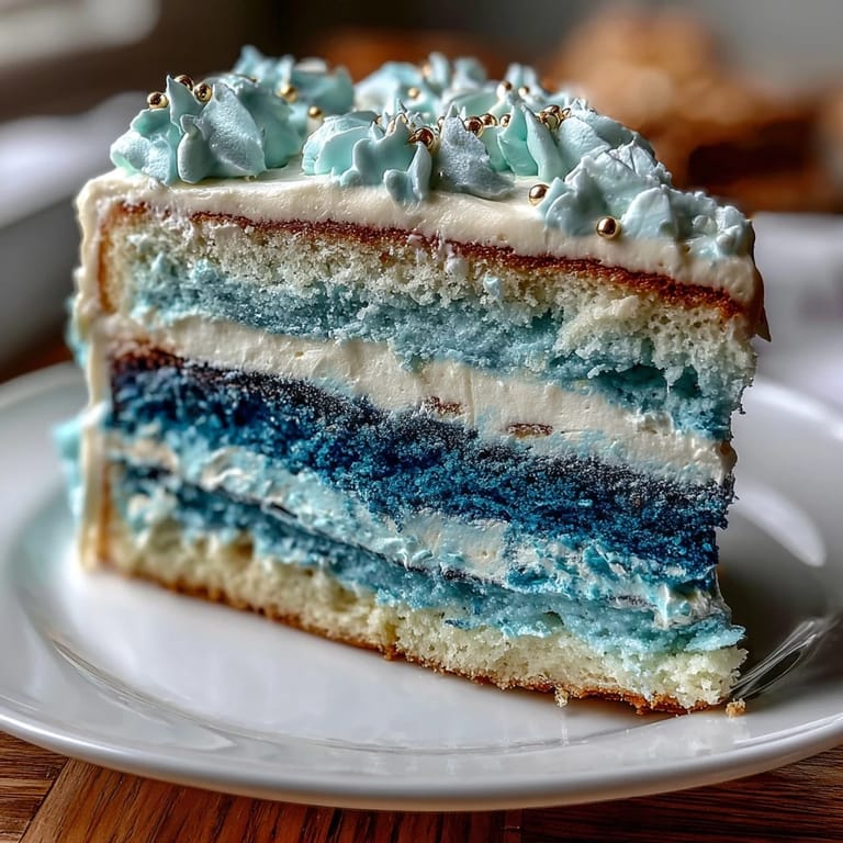 Stunning four-layer graduation cake featuring beautifully graduated ombre colors, topped with smooth Swiss meringue buttercream and gold pearls.