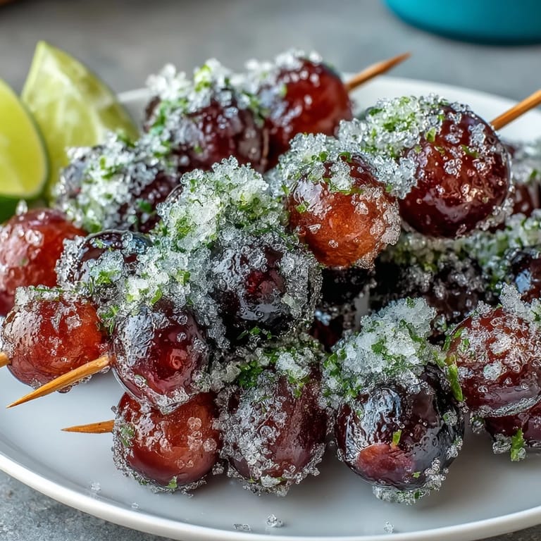 Refreshing frozen grapes rolled in lime-infused sugar, perfect for hot days and easy entertaining.