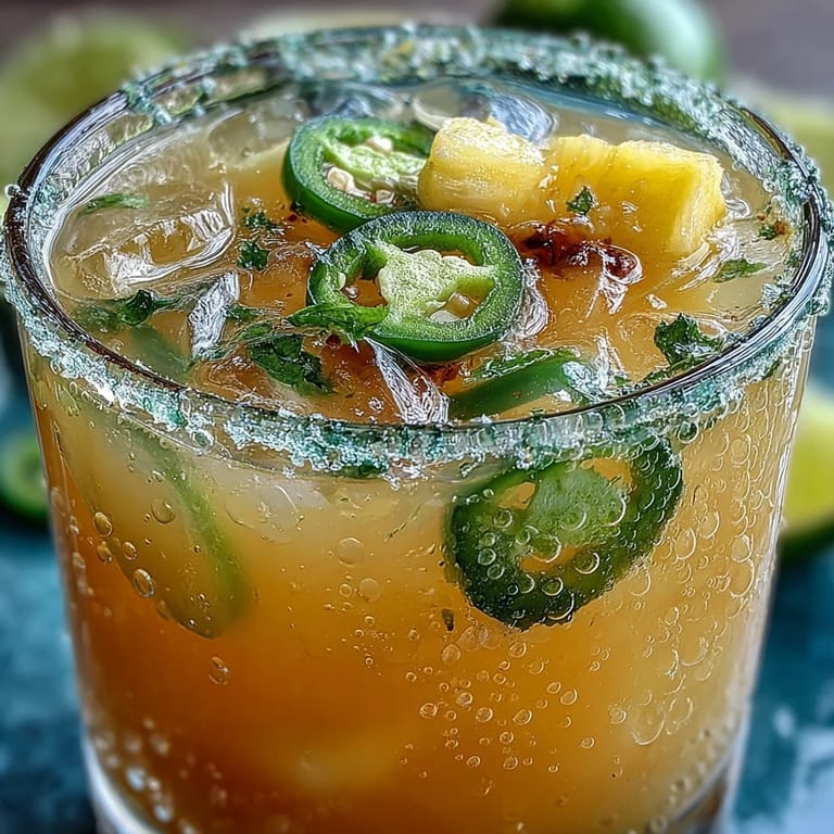 A refreshing Pineapple Jalapeño Agua Fresca garnished with pineapple slices.
