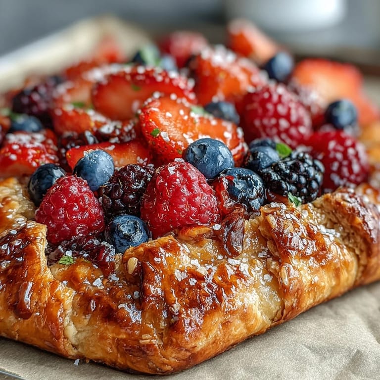 Juicy mixed berries piled high on a flaky almond crust Summer Berry Galette.