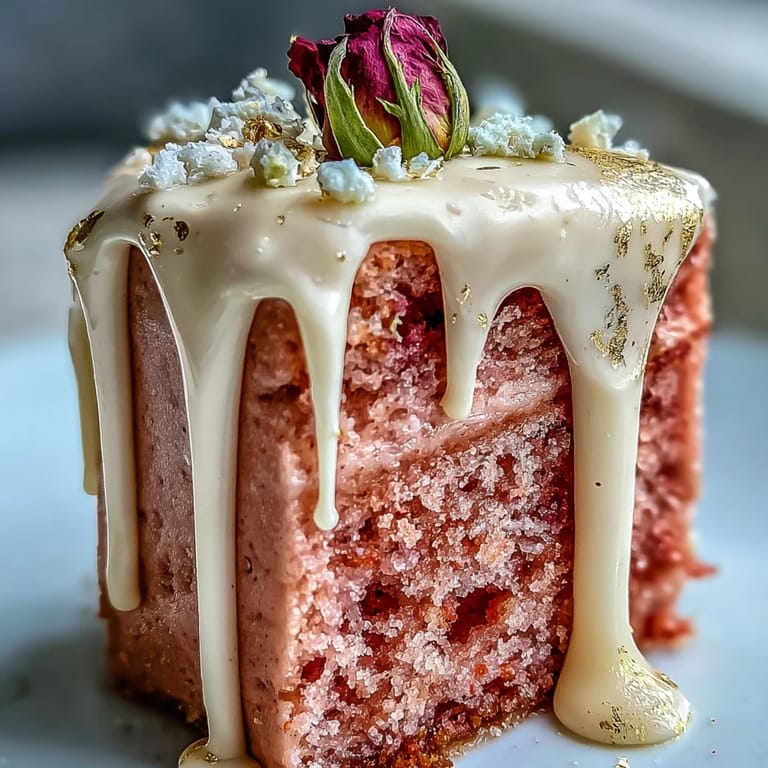 Decadent Bridal Shower Rosé Velvet Cake adorned with a beautiful edible gold glaze.