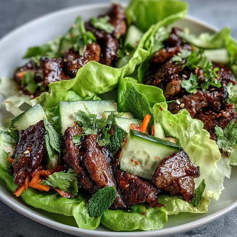Savory Korean BBQ beef, perfect for healthy lettuce wraps with a spicy kick.